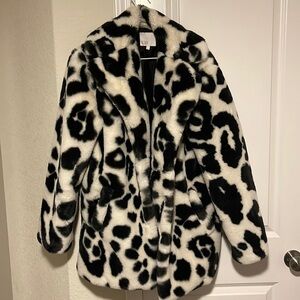 BLACK AND WHITE LEOPARD FAUX FUR COAT